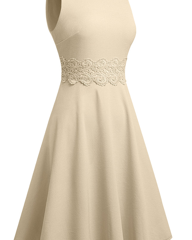 Round Neck Sleeveless Lace Trim Dress