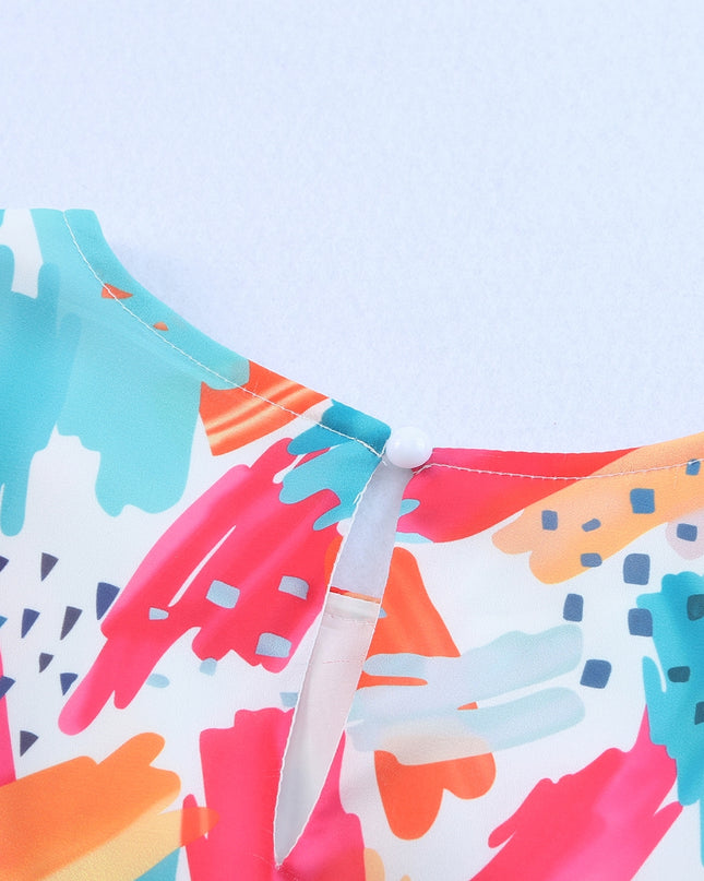 Printed Round Neck Ruffled Peplum Top
