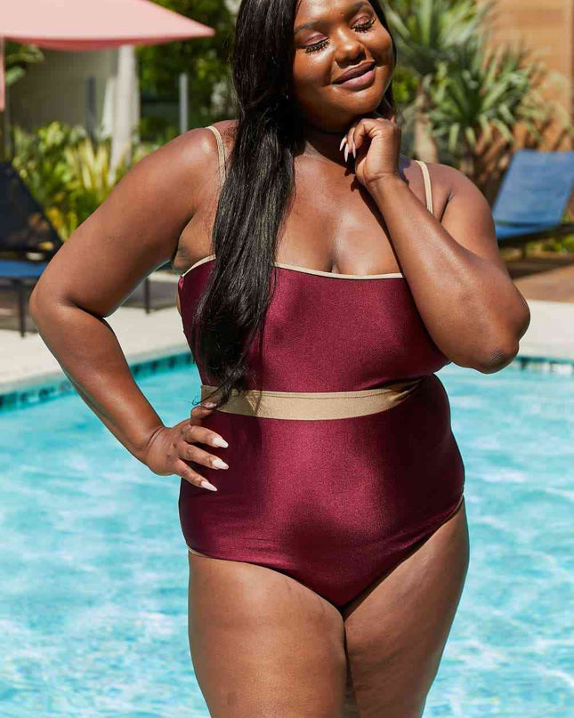 Marina West Swim Wave Break Contrast Trim One-Piece in Wine