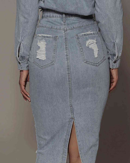 Distressed Slit Denim Skirt