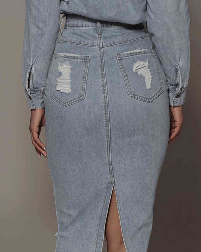 Distressed Slit Denim Skirt