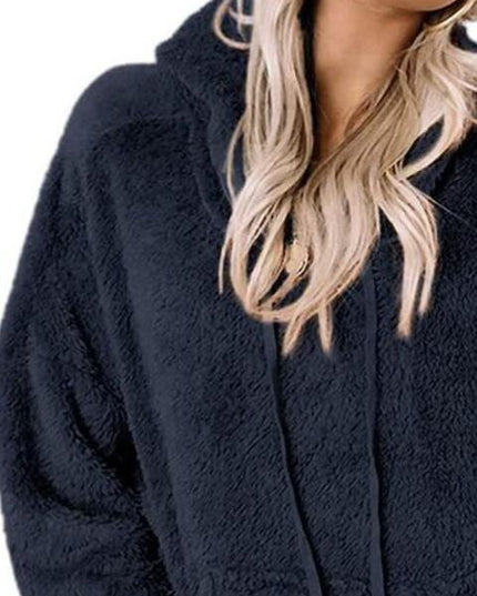 Drawstring Teddy Hoodie with Pocket