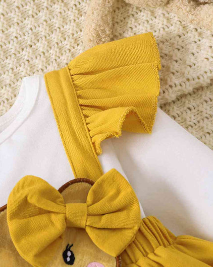 Bow Tie Skirt Bear Detail Round Neck Dress