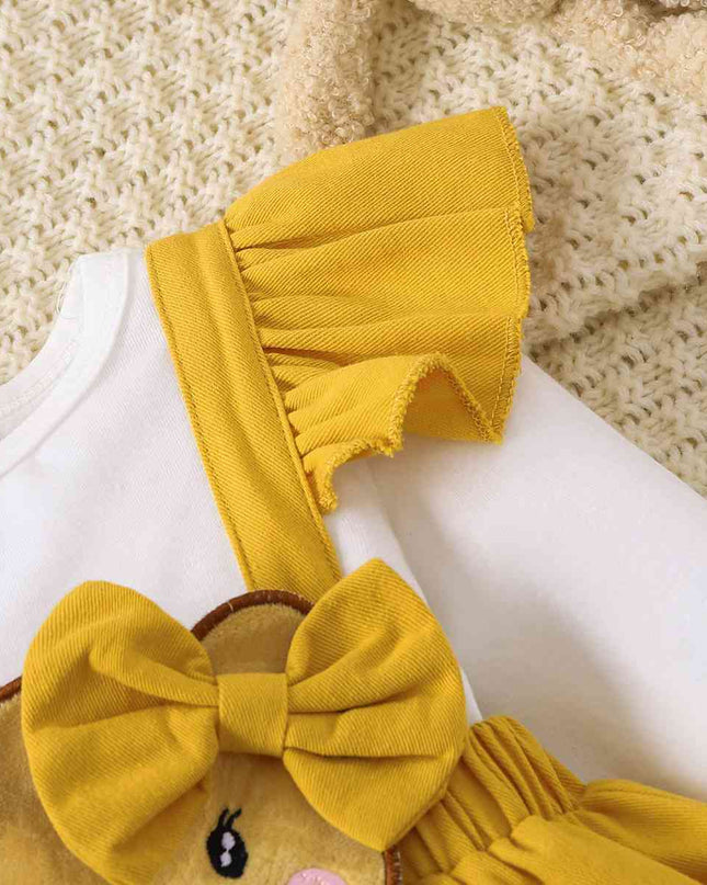 Bow Tie Skirt Bear Detail Round Neck Dress