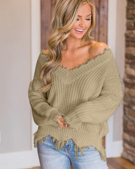 Frayed Hem Dropped Shoulder Sweater