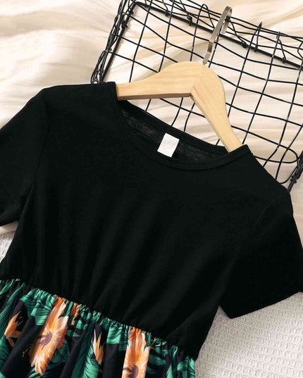 Floral Round Neck Short Sleeve Dress