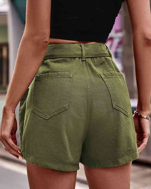 High Waist Denim Cargo Shorts