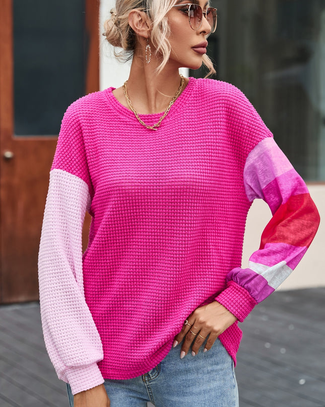 Color Block Waffle-Knit Blouse