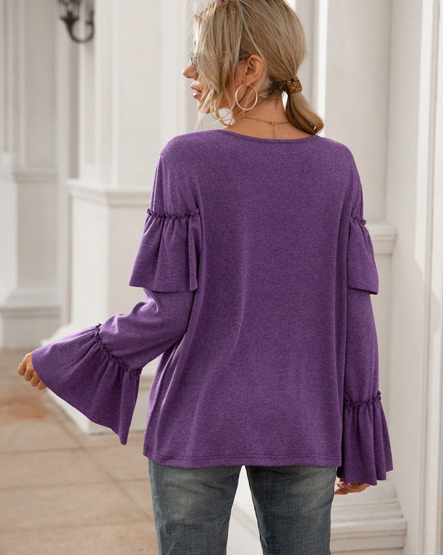 Round Neck Flare Sleeve Top