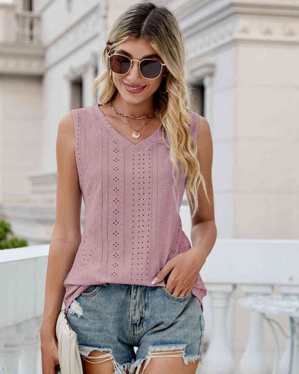 Eyelet V-Neck Tank