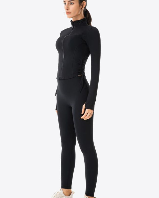 Side Drawstring Zip-Up Sports Jacket