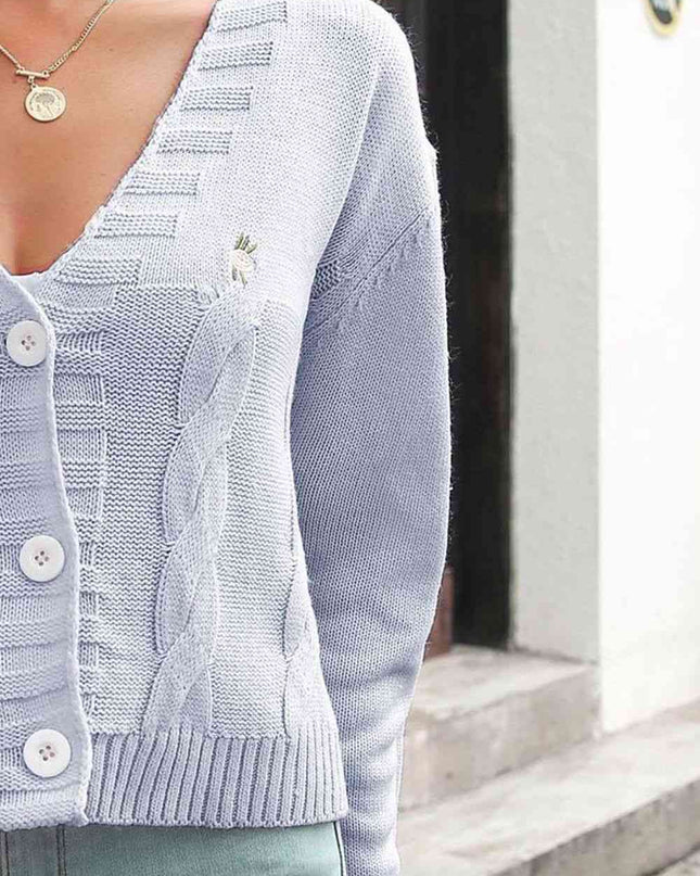 Cable-Knit Button Down Cardigan