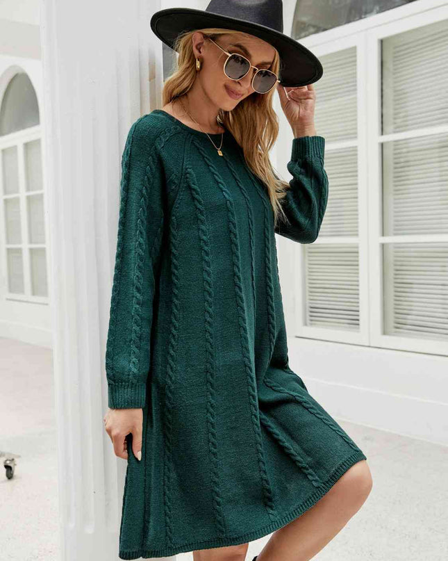 Cable-Knit Long Sleeve Sweater Dress