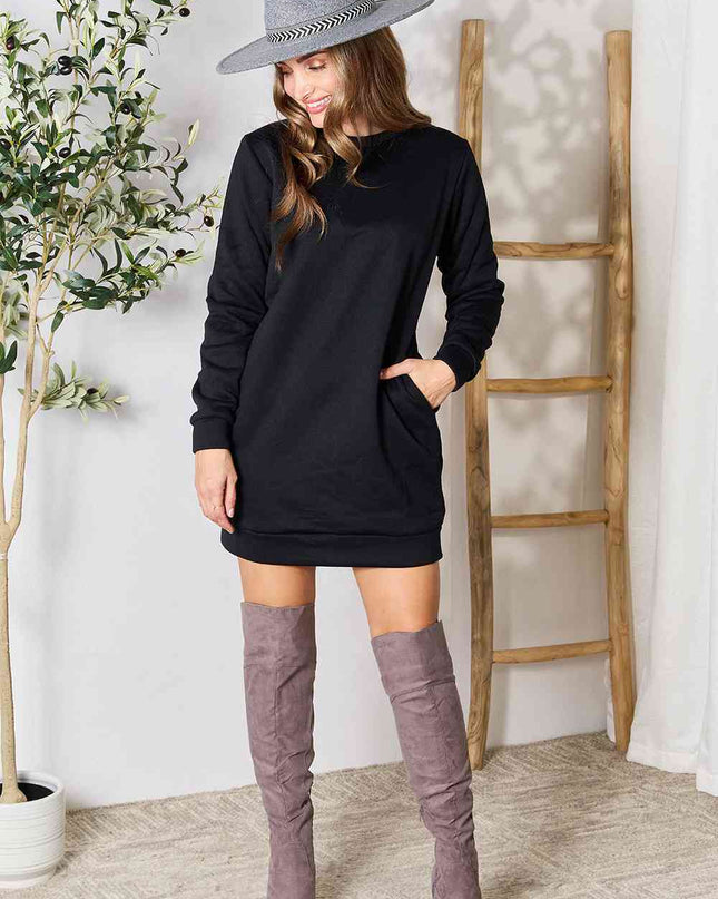 Double Take Round Neck Long Sleeve Mini Dress with Pockets