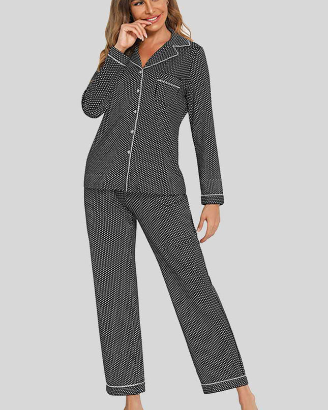 Collared Neck Loungewear Set with Pocket
