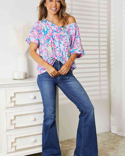 Double Take Printed V-Neck T-Shirt