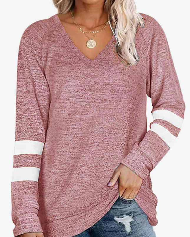 Striped Contrast Raglan Sleeve Top