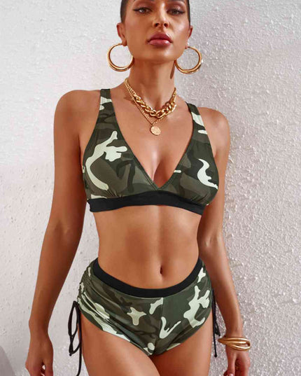 Camouflage Crisscross Tie-Back Bikini Set