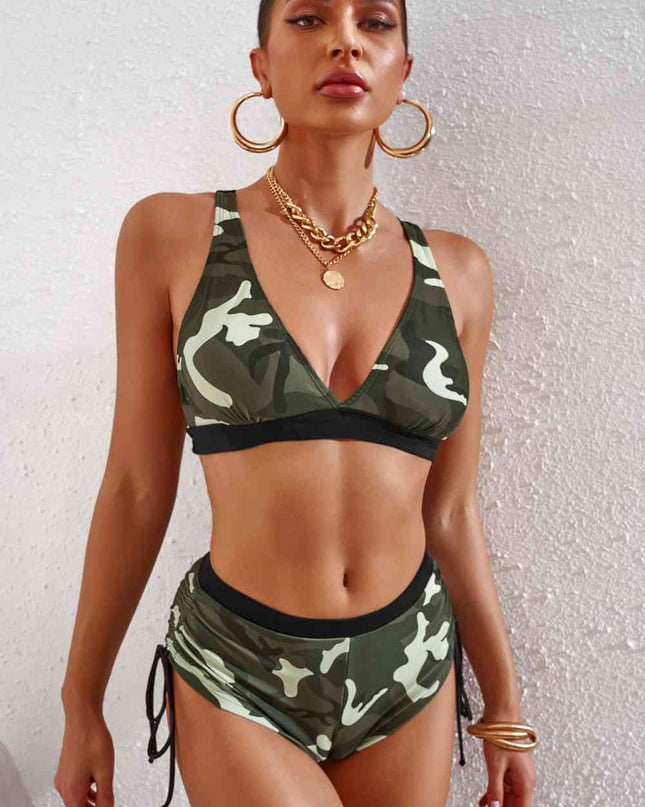 Camouflage Crisscross Tie-Back Bikini Set