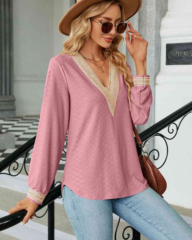 V-Neck Long Sleeve Blouse