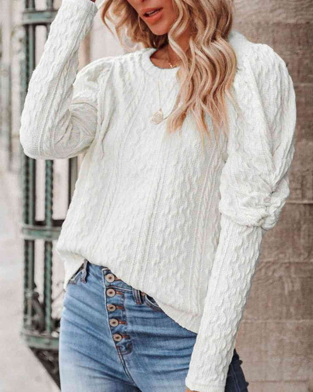 Round Neck Puff Sleeve Knit Top