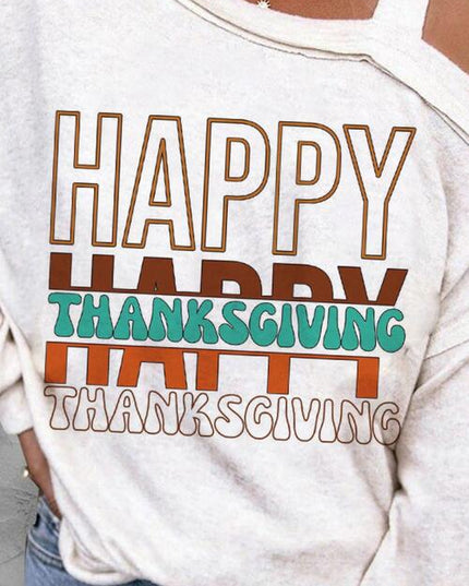 Letter Graphic Asymmetrical Neck Long Sleeve Top