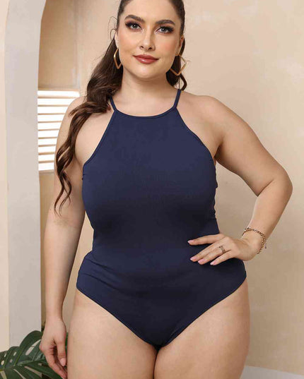 Plus Size Halter Neck Spaghetti Strap Bodysuit