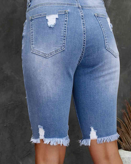 Distressed Frayed Hem Denim Bermuda Shorts
