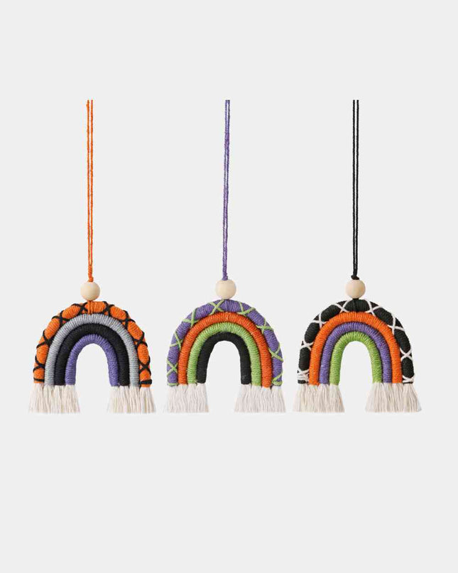 Fringe Macrame Rainbow Shape Wood Bead Cotton Keychain