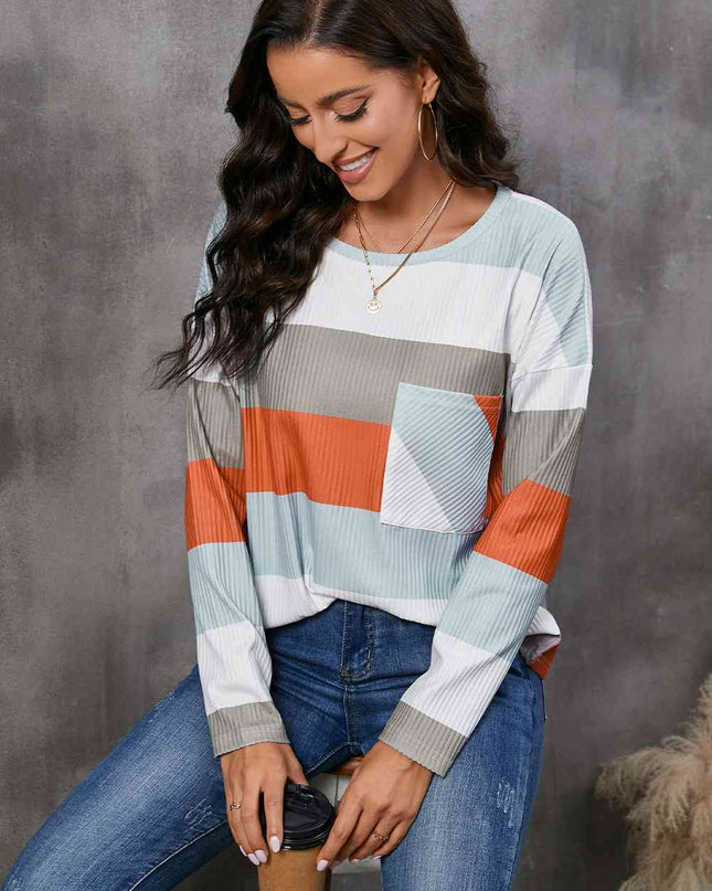 Wide Stripe Top with Pocket