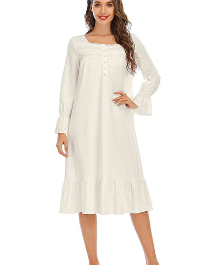Flounce Sleeve Ruffle Hem Night Dress
