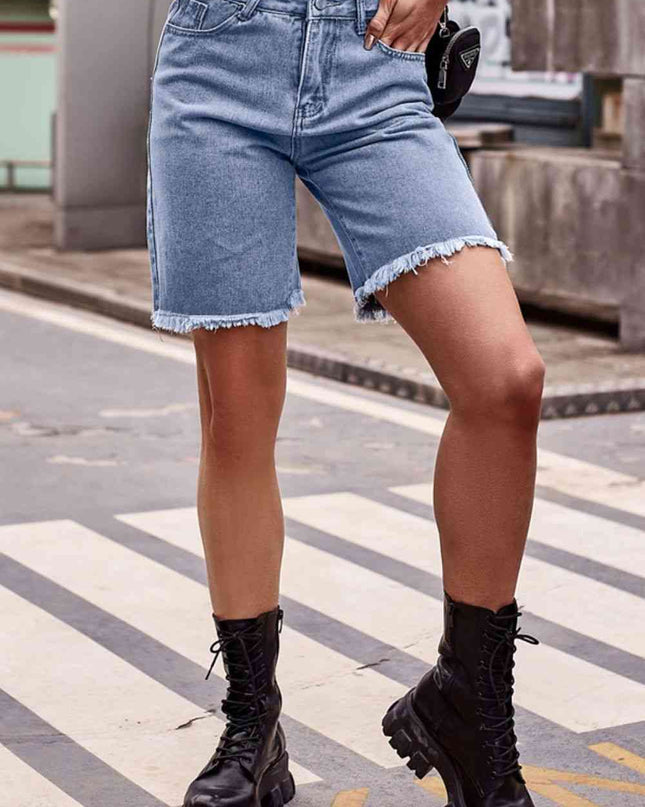 Raw Hem Denim Shorts with Pockets
