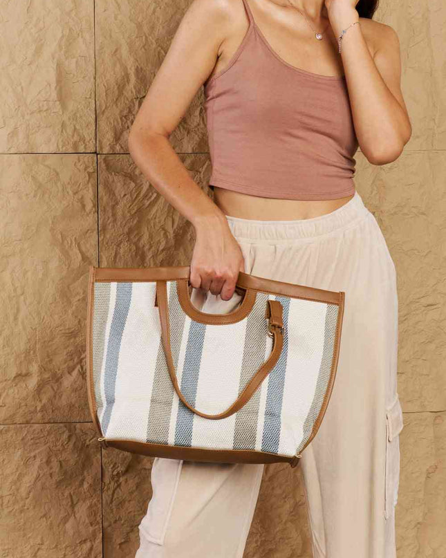 Fame Striped In The Sun Faux Leather Trim Tote Bag