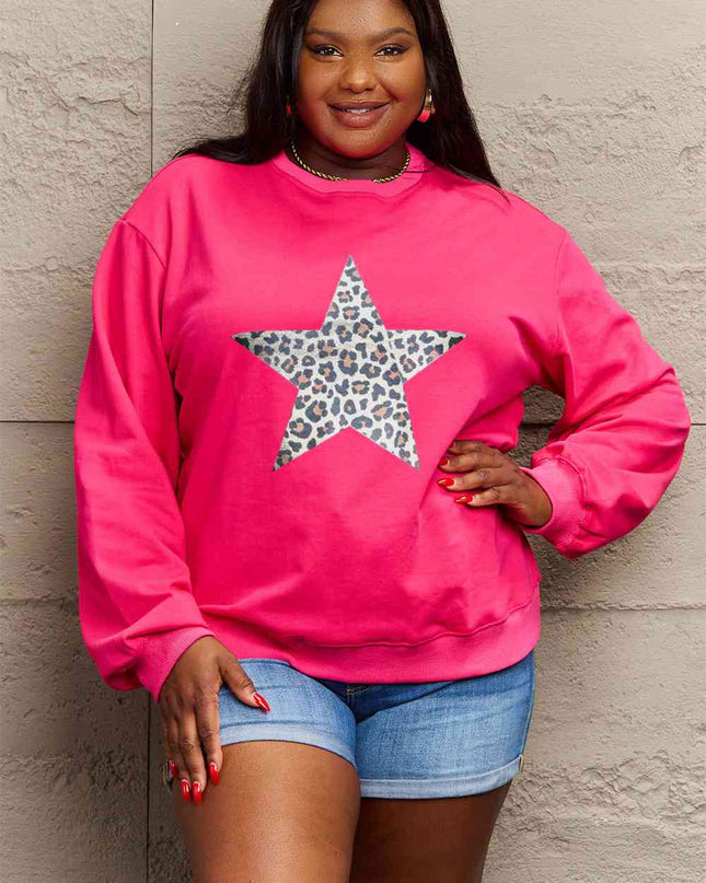 Simply Love Full Size Leopard Star Graphic Sweatshirt