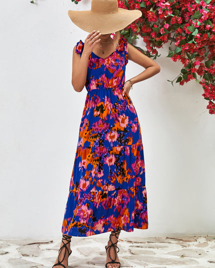 Multicolored V-Neck Backless Midi Dress
