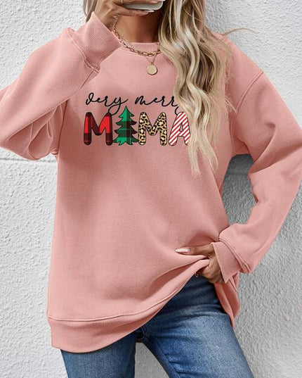 Letter Graphic Round Neck Long Sleeve Sweatshirt