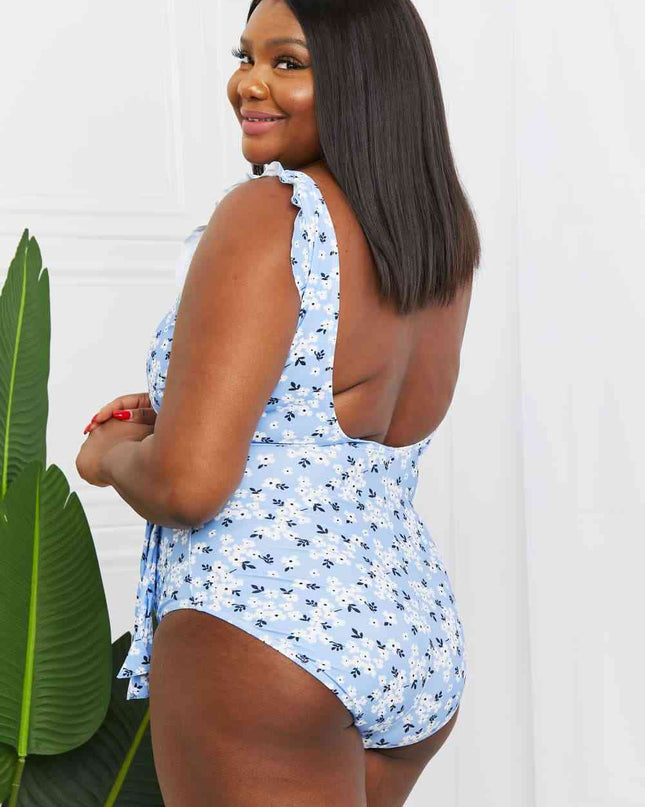 Marina West Swim Full Size Float On Ruffle Faux Wrap One-Piece in Blossom Blue