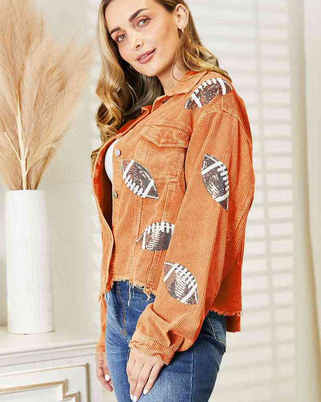 Football Patch Raw Hem Shacket