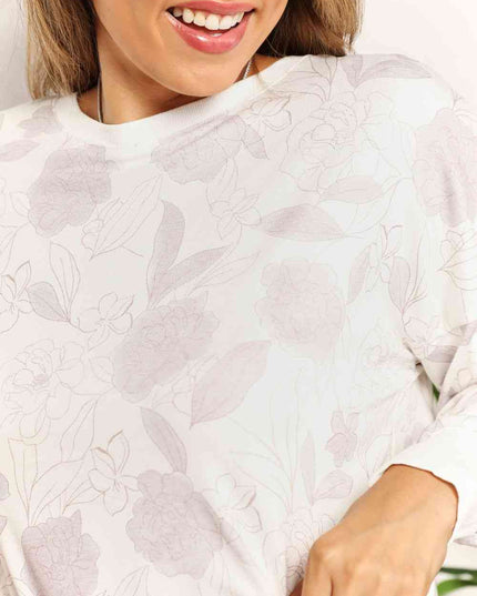 Double Take Floral Long Sleeve Top and Shorts Loungewear Set