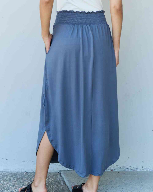 Doublju Comfort Princess Full Size High Waist Scoop Hem Maxi Skirt in Dusty Blue
