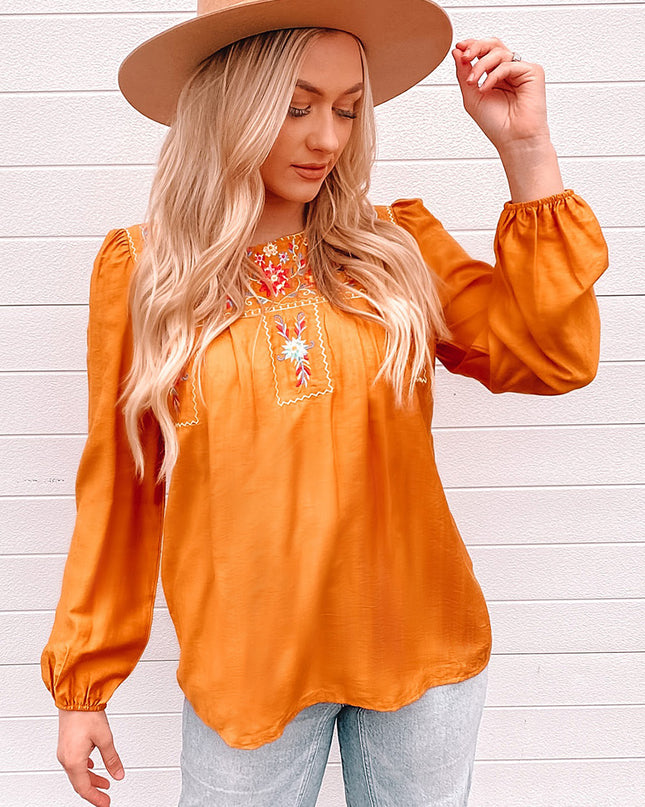 Embroidered Puff Sleeve Blouse