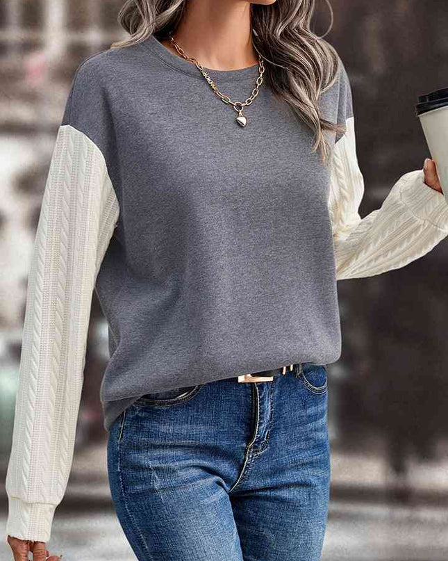 Contrast Round Neck Drop Shoulder Sweatshirt