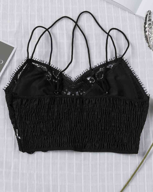 Smocked Eyelash Trim Lace Bralette