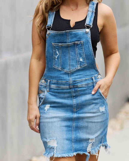 RISEN Olivia Denim Overall Mini Dress