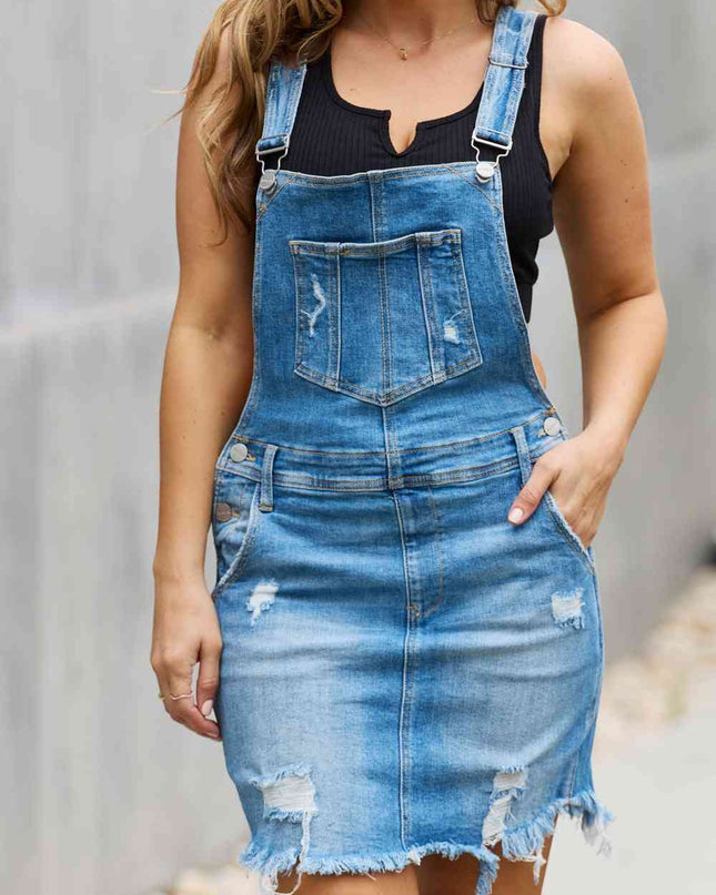RISEN Olivia Denim Overall Mini Dress