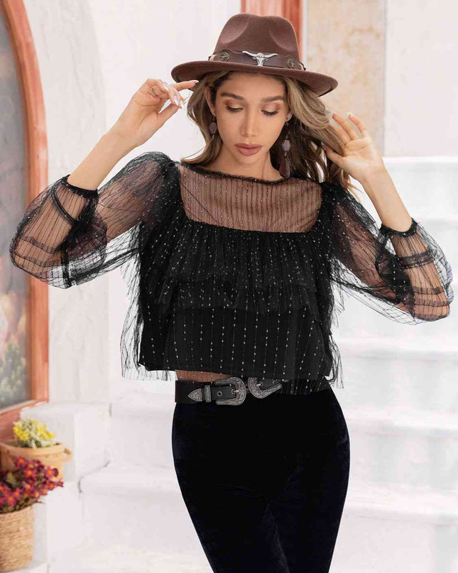 Round Neck Layered Long Sleeve Blouse