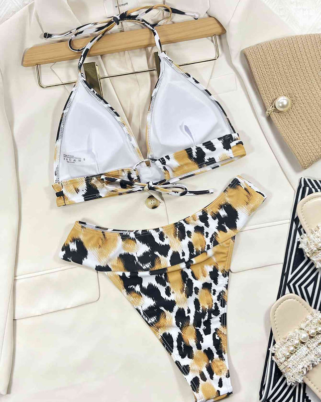 Animal Print Halter Neck Bikini Set
