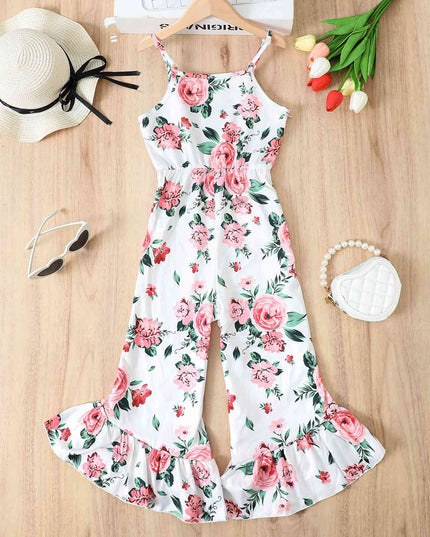 Floral Spaghetti Strap Flare Leg Jumpsuit