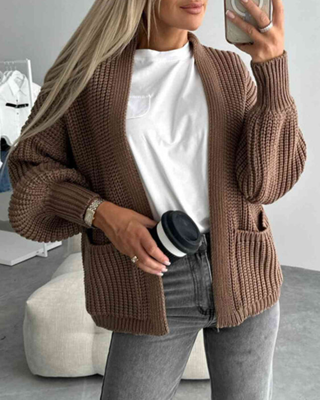 Open Front Dropped Shoulder Cardigan