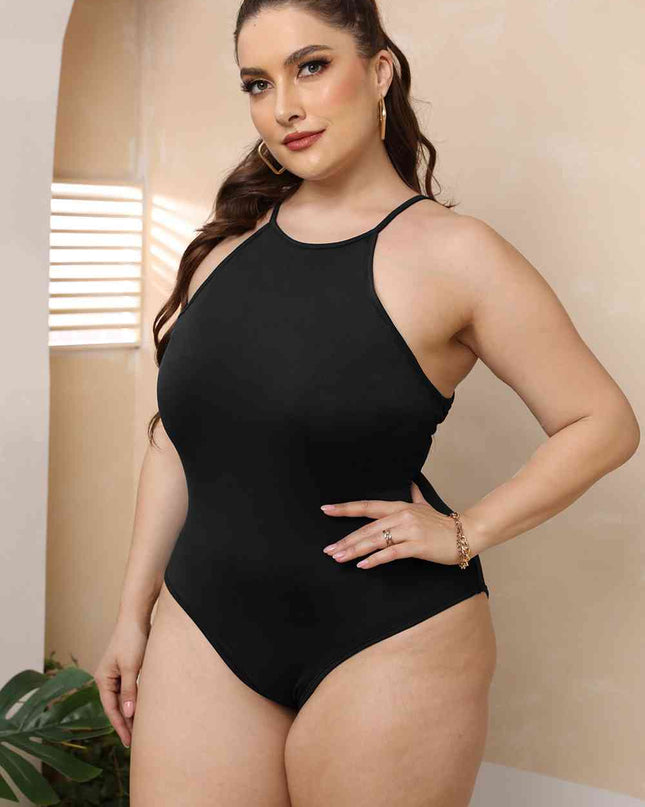 Plus Size Halter Neck Spaghetti Strap Bodysuit